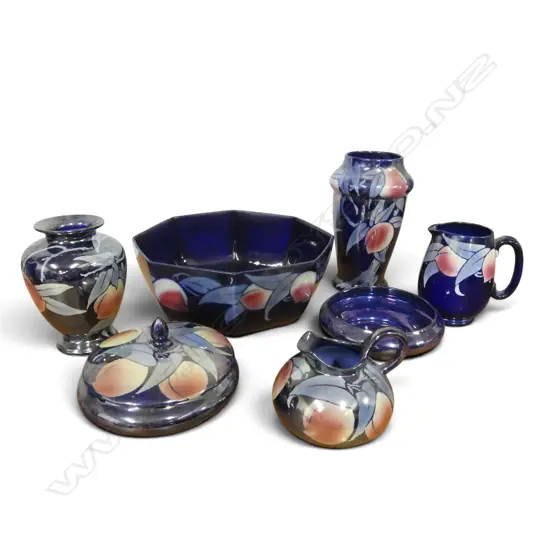 7PCS SHELLEY CHINA BLUE LUSTER APRICOT PAT