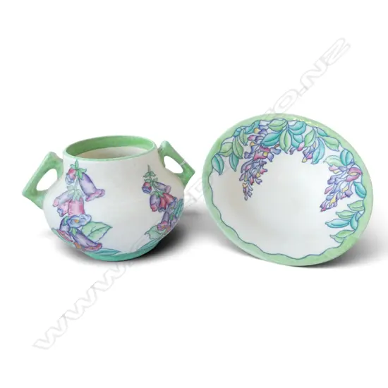 CHARLOTTE READ FOX GLOVE PAT VASE H160 & BOWL CHIP REPAIR DIA230MM