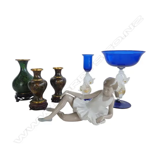 NAO BALLERINA L.200mm, 2 PCES MURANO H.185mm, 3 CLOISONNE VASES (PR+1)