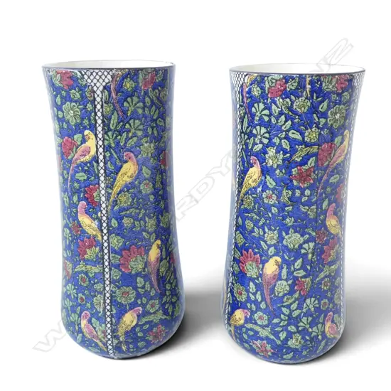 PR ROYAL DOULTON VASES, PERSIAN PARROT PATTERN H.235mm hairlines