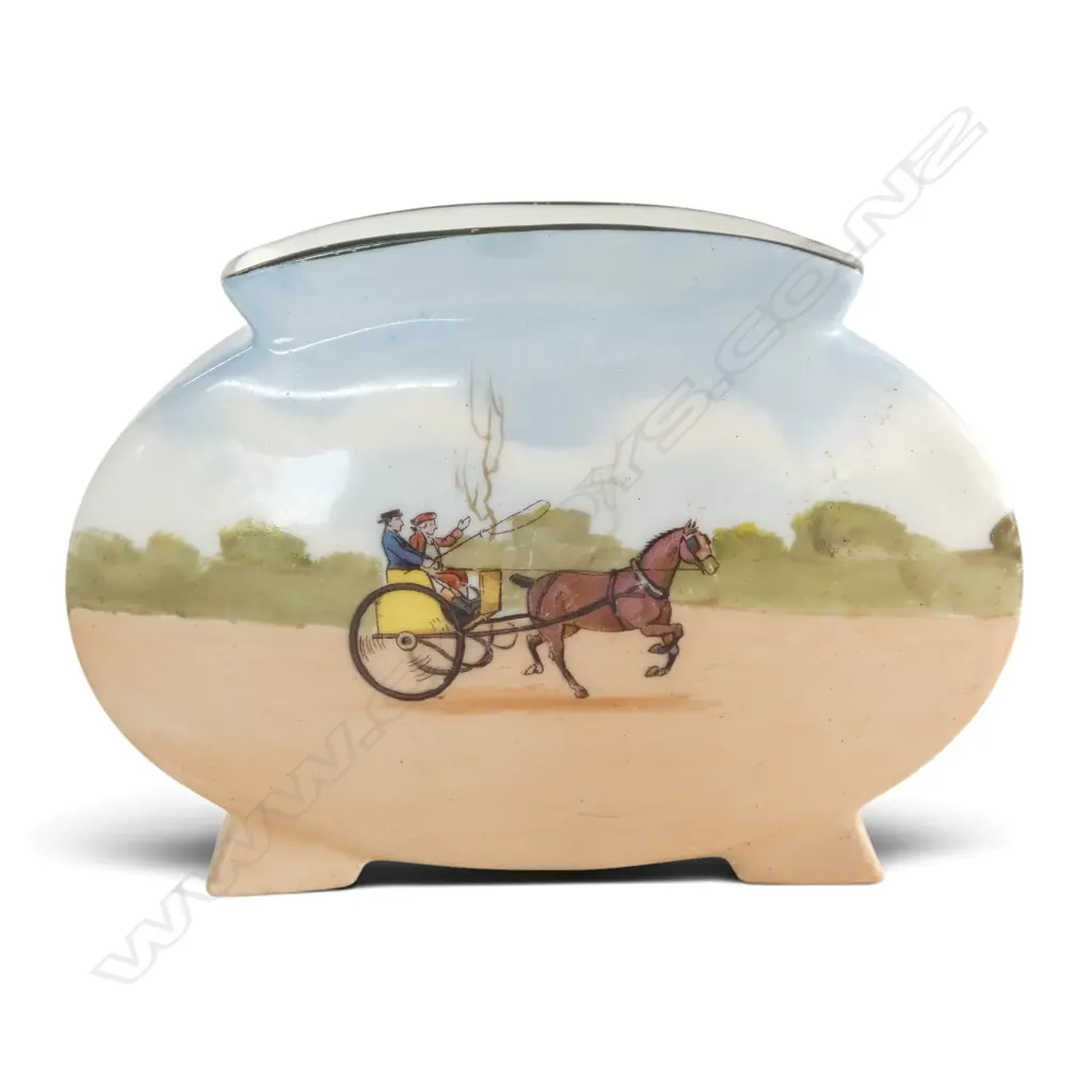 ROYAL DOULTON COACHING DAYS BLUE SKY VASE, H.90 x 120mm. RARE BLUE SKY VARIATION 1905-1906 Image 1++