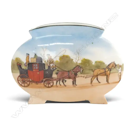 ROYAL DOULTON COACHING DAYS BLUE SKY VASE, H.90 x 120mm. RARE BLUE SKY VARIATION 1905-1906