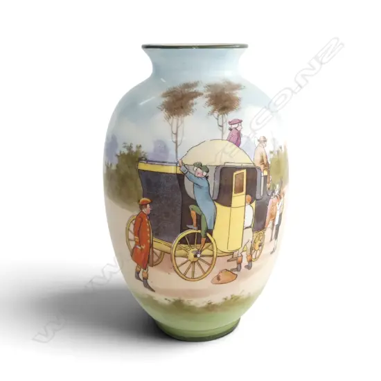 ROYAL DOULTON COACHING DAYS VASE, H.155mm, RARE BLUE SKY DAYS VARIATION 1905-1906