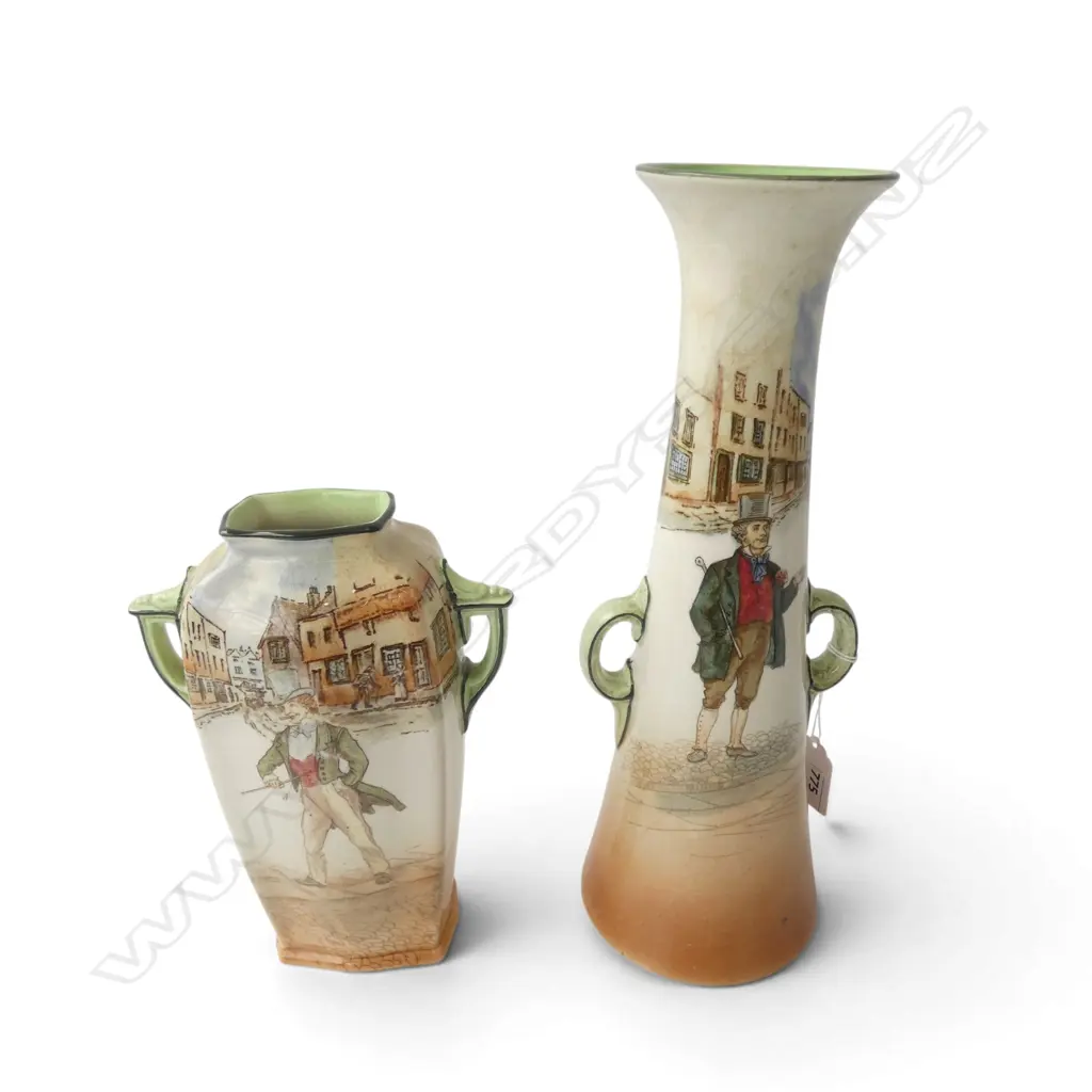 2 ROYAL DOULTON DICKEN'S WARE VASES, H.310mm H.200mm Image 1++
