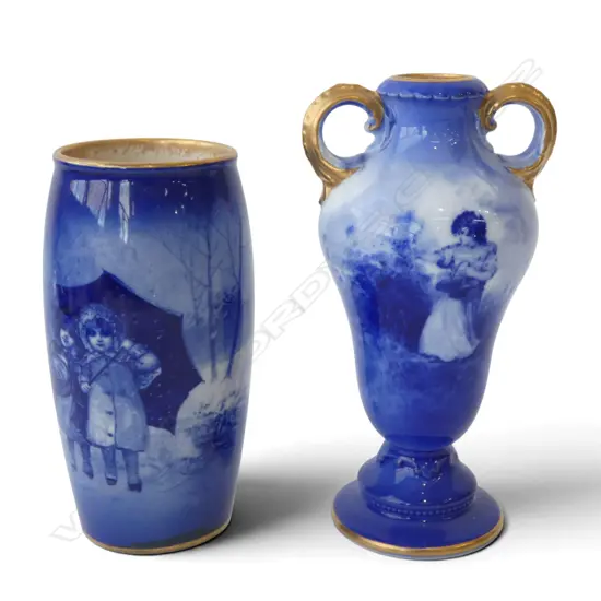 2 ROYAL DOULTON BLUE CHILDREN VASES, H.120/150mm
