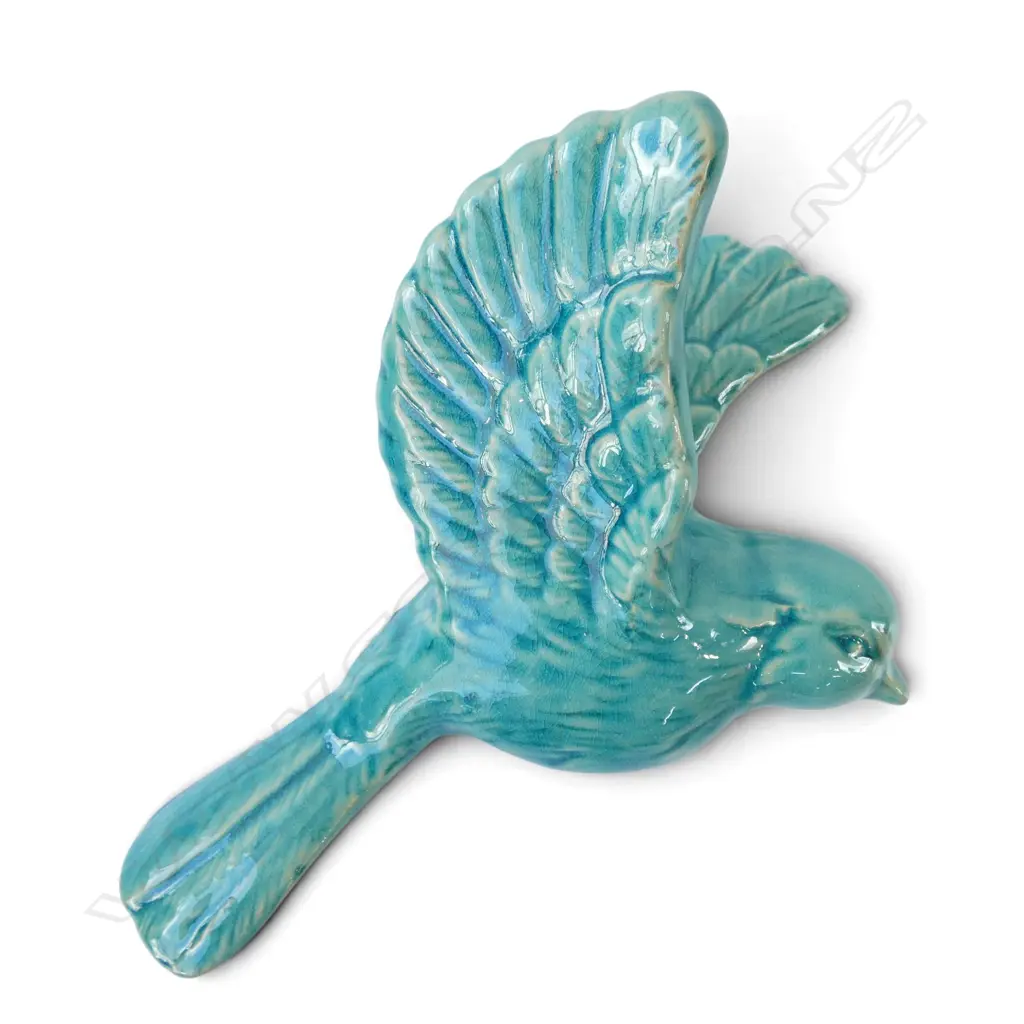 WALL HANGING TURQUOISE CERAMIC BIRD, L 200MM Image 1++