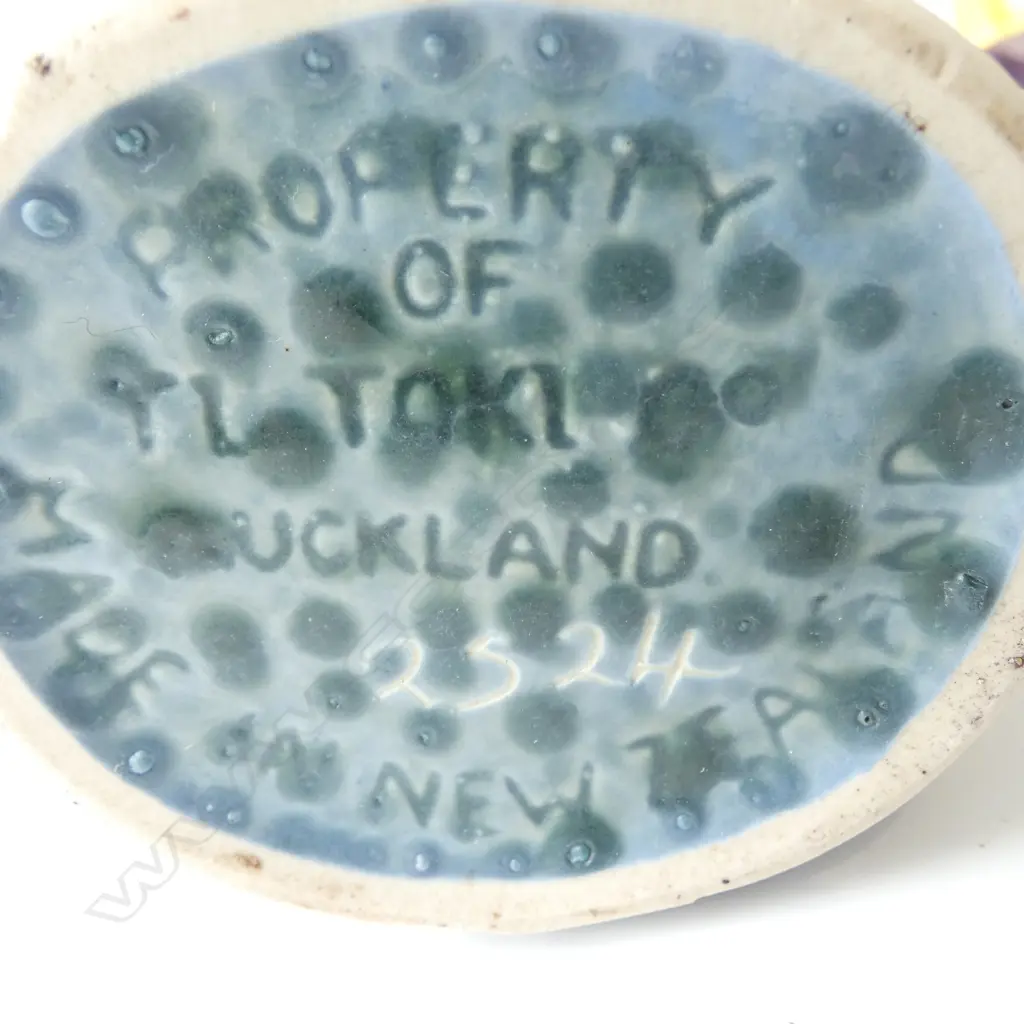 TI TOKI BLUE/GREEN GLAZED BOTTLE w. orig. sticker, maker's name & 2524 impressed to base,  H.300mm   Image 1++