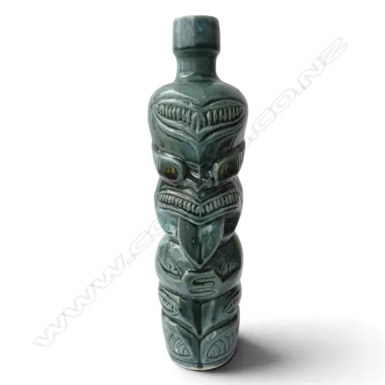 TI TOKI BLUE/GREEN GLAZED BOTTLE w. orig. sticker, maker's name & 2524 impressed to base,  H.300mm  