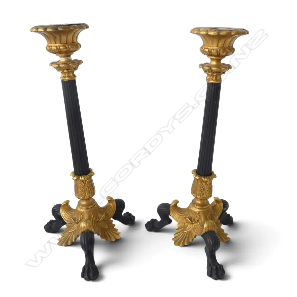 PR VINTAGE FRENCH CAST IRON & GILT METAL CANDLESTICKS H.250mm Image 1++