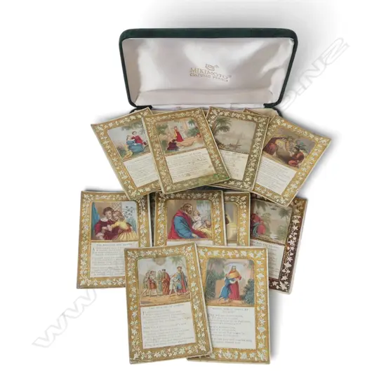 EMBOSSED PICTORIAL PRAYER CARDS SET OF 15 W BIBLICAL SCENES C. 19TH CENTURY PRINTS