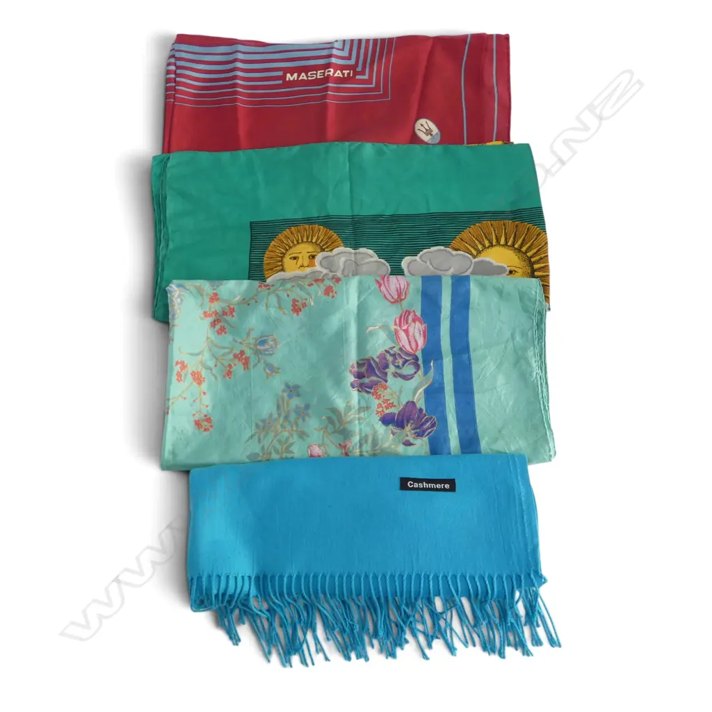3 SILK SCARVES + BLUE PASHMINA Image 1++