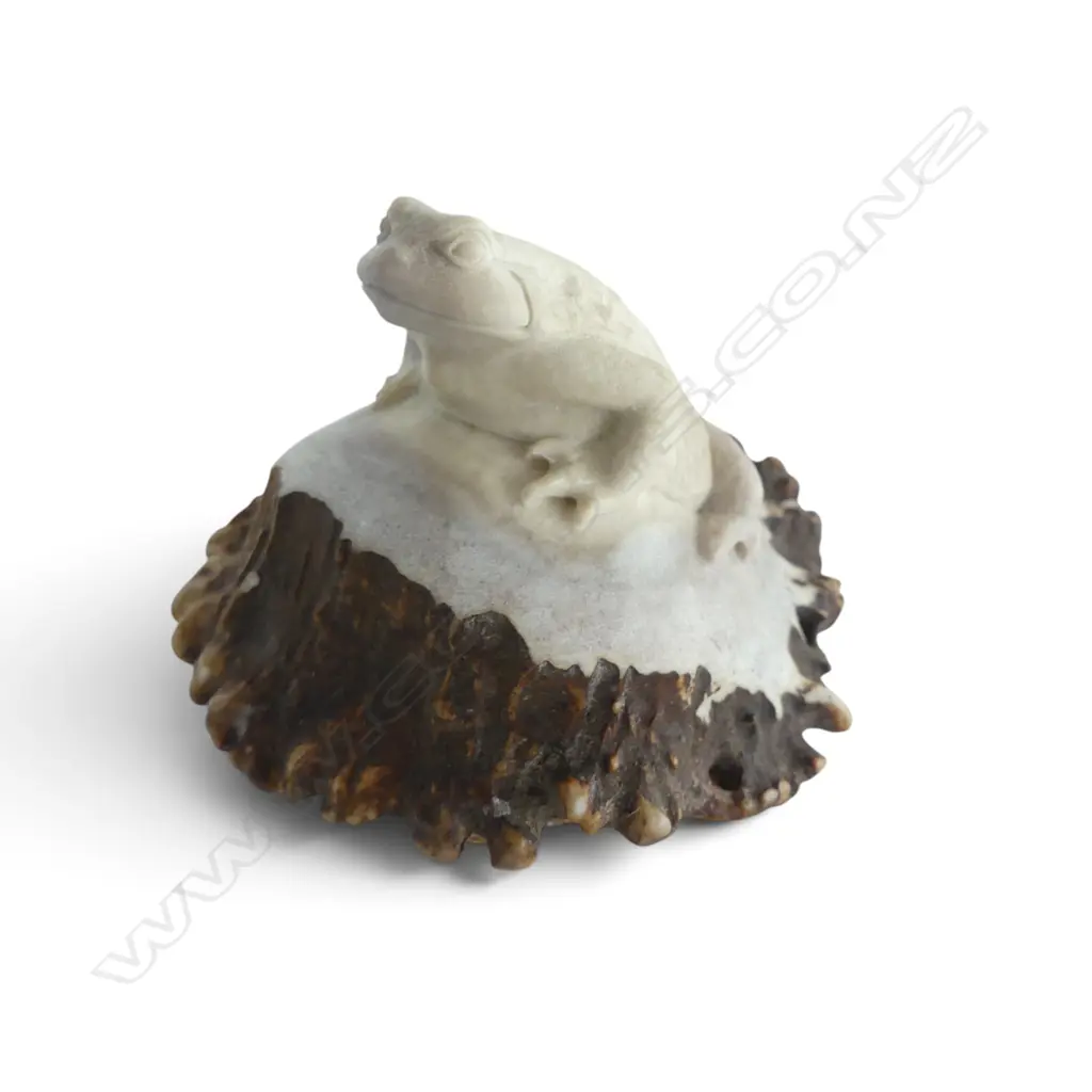 FROG CARVED FROM DEER ANTLER 75mm dia Image 1++