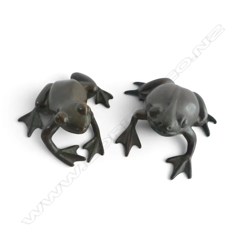 2 JAPANESE BRONZE FROGS L.45mm Image 1++