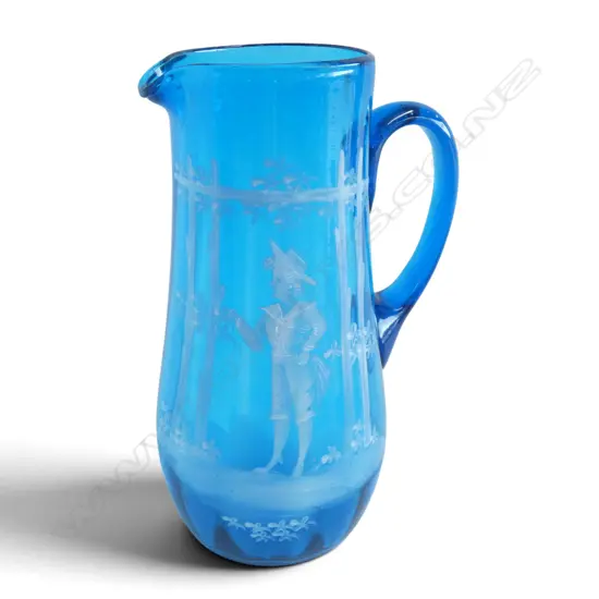 20thC MARY GREGROY BLUE GLASS TALL JUG H.260mm