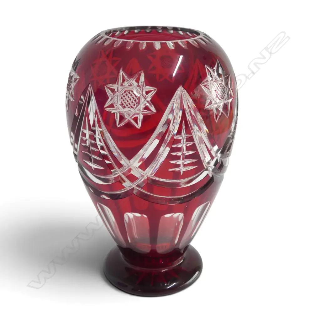 BOHEMIAN FLASHED RUBY GLASS VASE H.210mm Image 1++