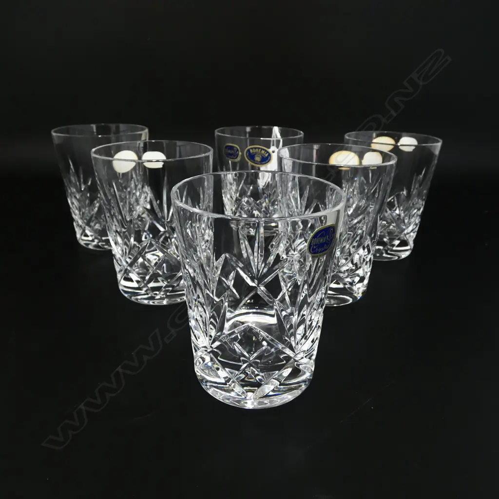 SET 6 VINTAGE CUT CRYSTAL WHISKEY GLASSES ‘BOHEMIA’, H.90MM D.70MM Image 1++