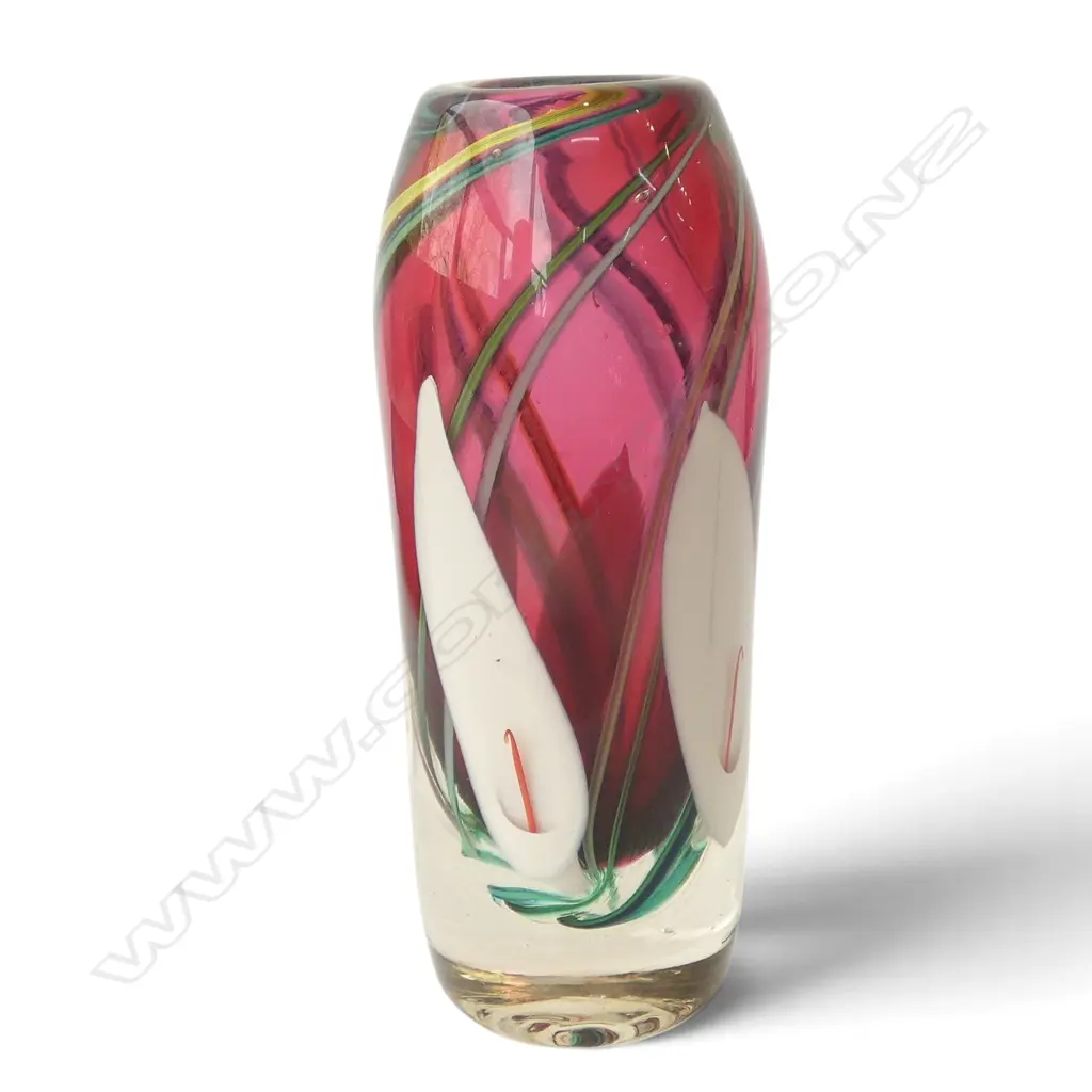 PETER VIESNIK RUBY WHITE LILY VASE, SIGNED & DATED '86 H.180mm Image 1++