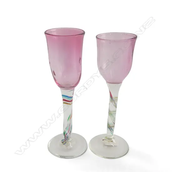 2 PETER VIESNIK STEMMED GLASSES (ONE SIGNED '87) H.230mm