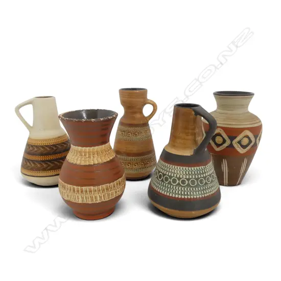 5 RETRO GERMAN POTTERY VASES H.165mm