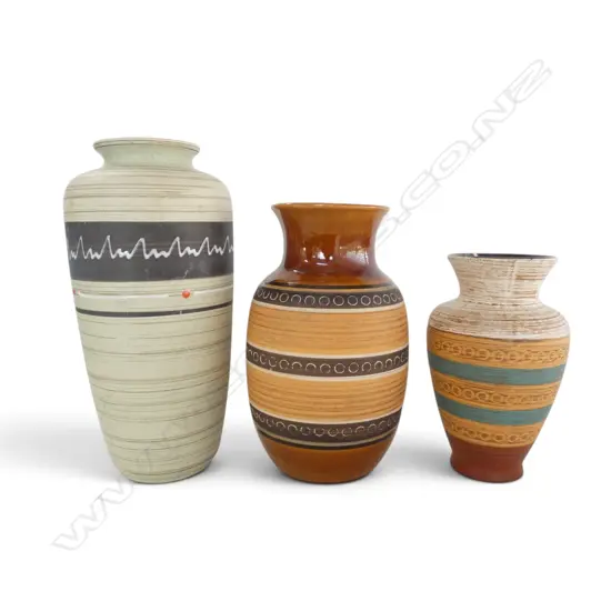 3 RETRO GERMAN POTTERY VASES H.300 - 205mm