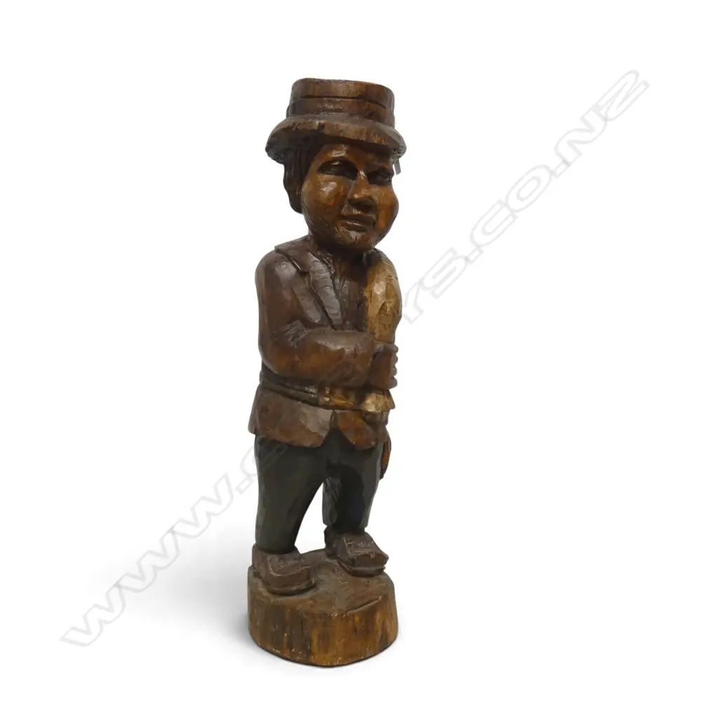 LARGE VINTAGE EUROPEAN WOODEN CARVED FOLK ART MAN ITALY?, H.790MM Image 1++