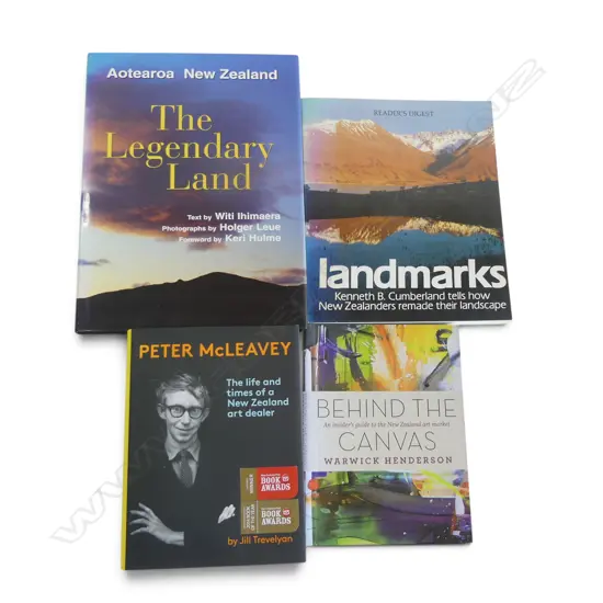FOUR BOOKS - 'PETER MCLEAVEY', 'BEHIND THE CANVAS', 2 X NZ LANDSCAPE BOOKS