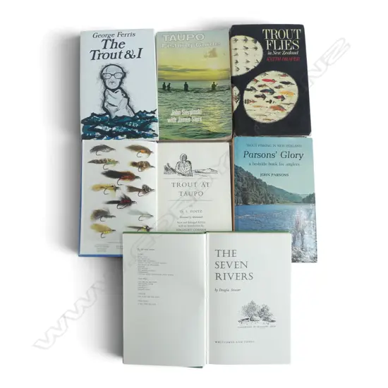 SIX NZ TROUT FISHING BOOKS – TROUT FLIES IN NZ, TAUPO, SEVEN RIVERS ETC