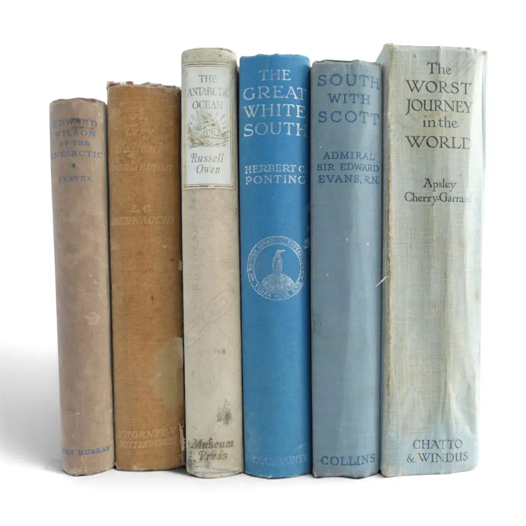 SIX OLD ANTARTICA BOOKS SOUTH WITH SCOTT, THE ANTARTIC OCEAN ETC Image 1++