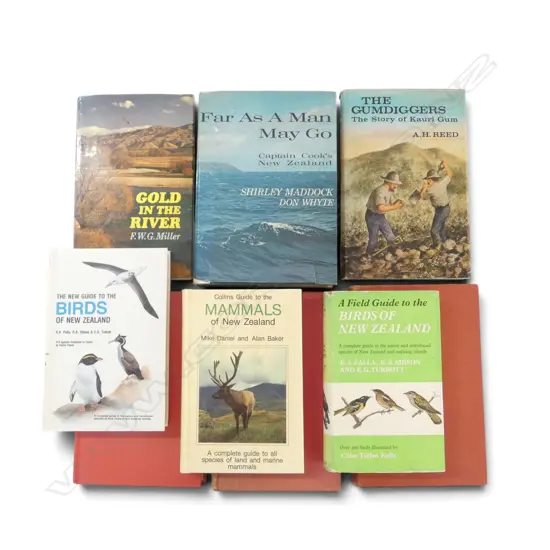 9 VINTAGE NZ BOOKS GOLD, GUMDIGGERS, FARMING, BIRDS, CPTN COOK ETC
