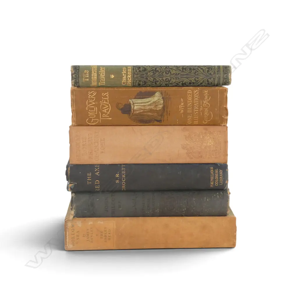 6 ANTIQUE BOOKS GULIVER’S TRAVELS, RED AXE, DICKENS, ETC Image 1++