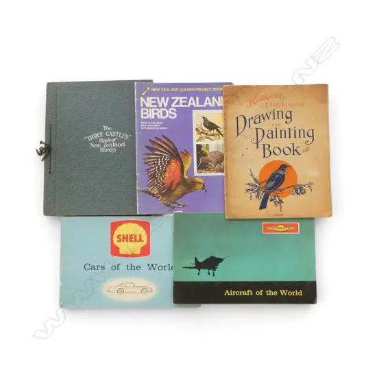 FIVE VINTAGE BOOKS INCL 'THREE CASTLES BOOKS ON BIRDS' 