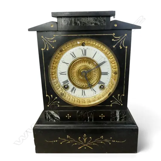 ANTIQUE BLACK SLATE MANTEL CLOCK H.280mm