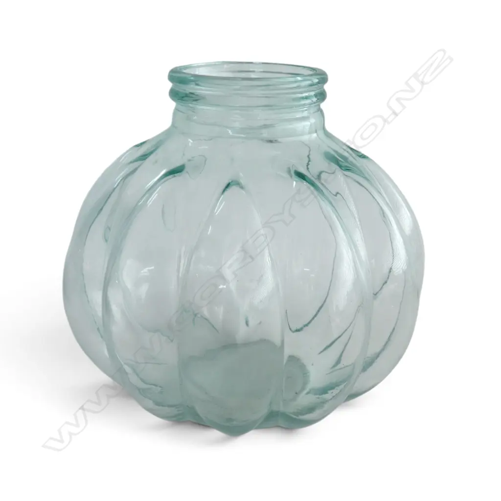 LARGE VINTAGE ITALIAN GREEN PUMPKIN-SHAPED GLASS JAR 350H X 330 D mm Image 1++