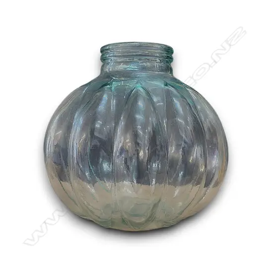 LARGE VINTAGE ITALIAN GREEN PUMPKIN-SHAPED GLASS JAR 350H X 330 D mm