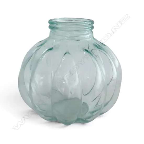 LARGE VINTAGE ITALIAN GREEN PUMPKIN-SHAPED GLASS JAR 350H X 330 D mm