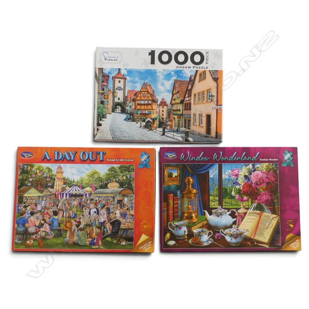 3 JIGSAW PUZZLES 1000PC FESTIVAL, GERMANY, & TEATIME MEADOW Image 1++