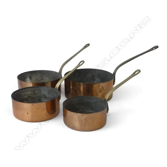 4 GRADUATING COPPER SAUCE PANS 200 - 140mm dia
