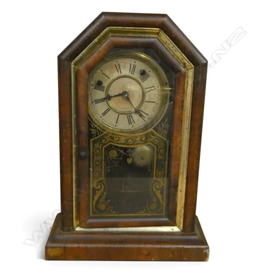 ANTIQUE AMERICAN GOTHIC SHAPED MANTLE CLOCK