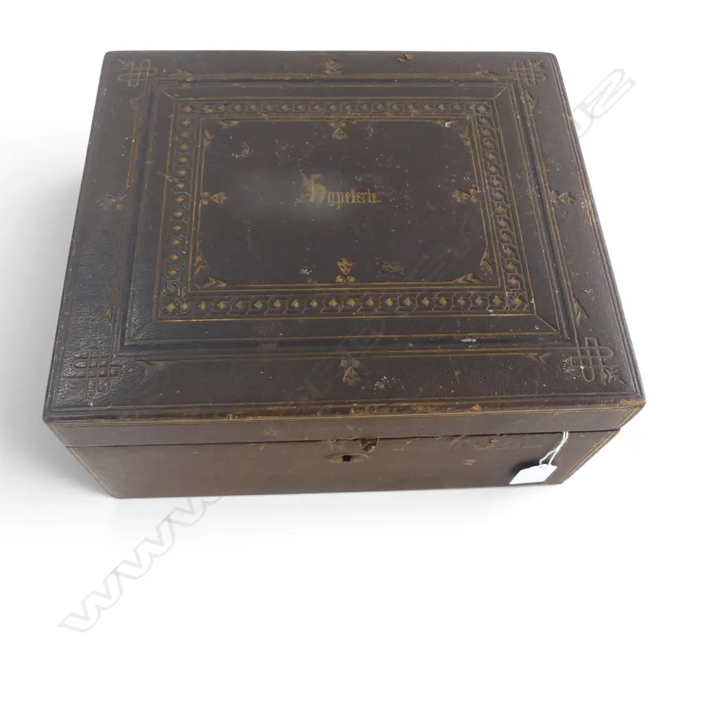 LEATHER BOUND WRITING SLOP w. fitted interior, inkwells etc 315x270x150mm Image 1++