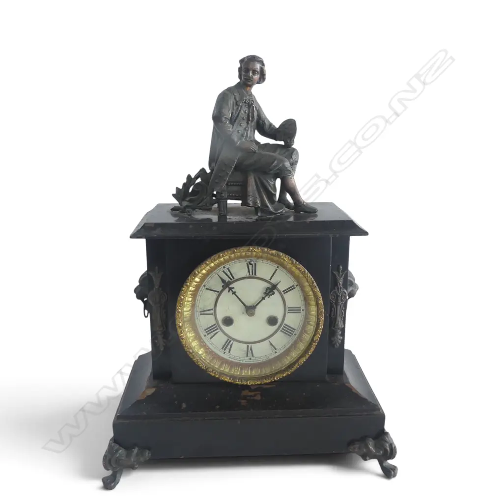 ANTIQUE BLACK METAL MANTEL CLOCK H.415mm Image 1++