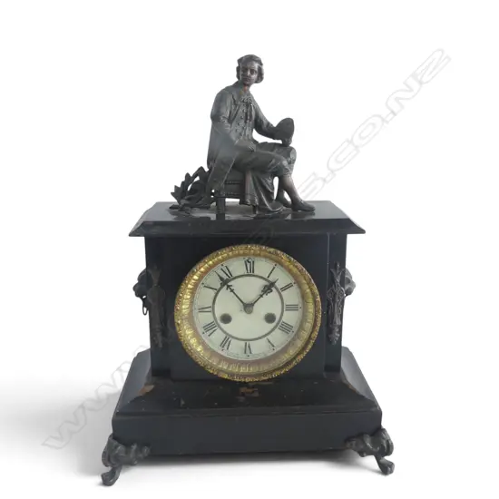 ANTIQUE BLACK METAL MANTEL CLOCK H.415mm
