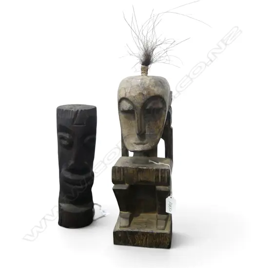2 WOOD CARVED ETHNIC FIGURES H400 & 300MM