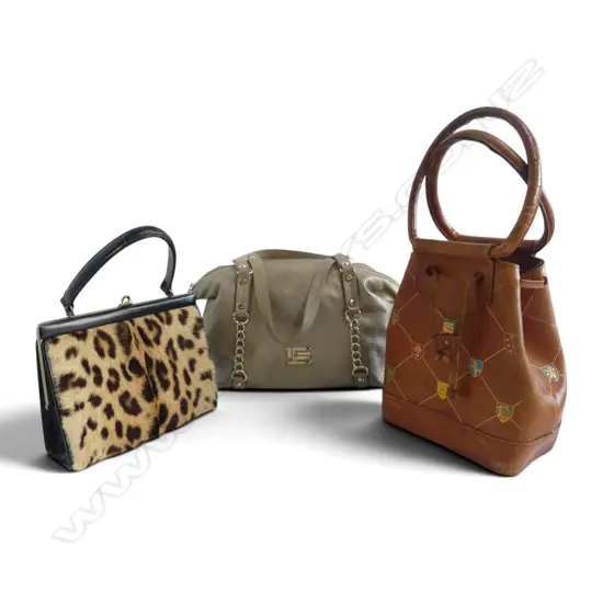 3 HAND BAGS; GUY LAROCHE W.350mm, LEOPARD PRINT, LEATHER