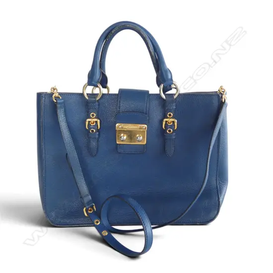 BLUE MIU MIU HAND BAG W.330mm some wear