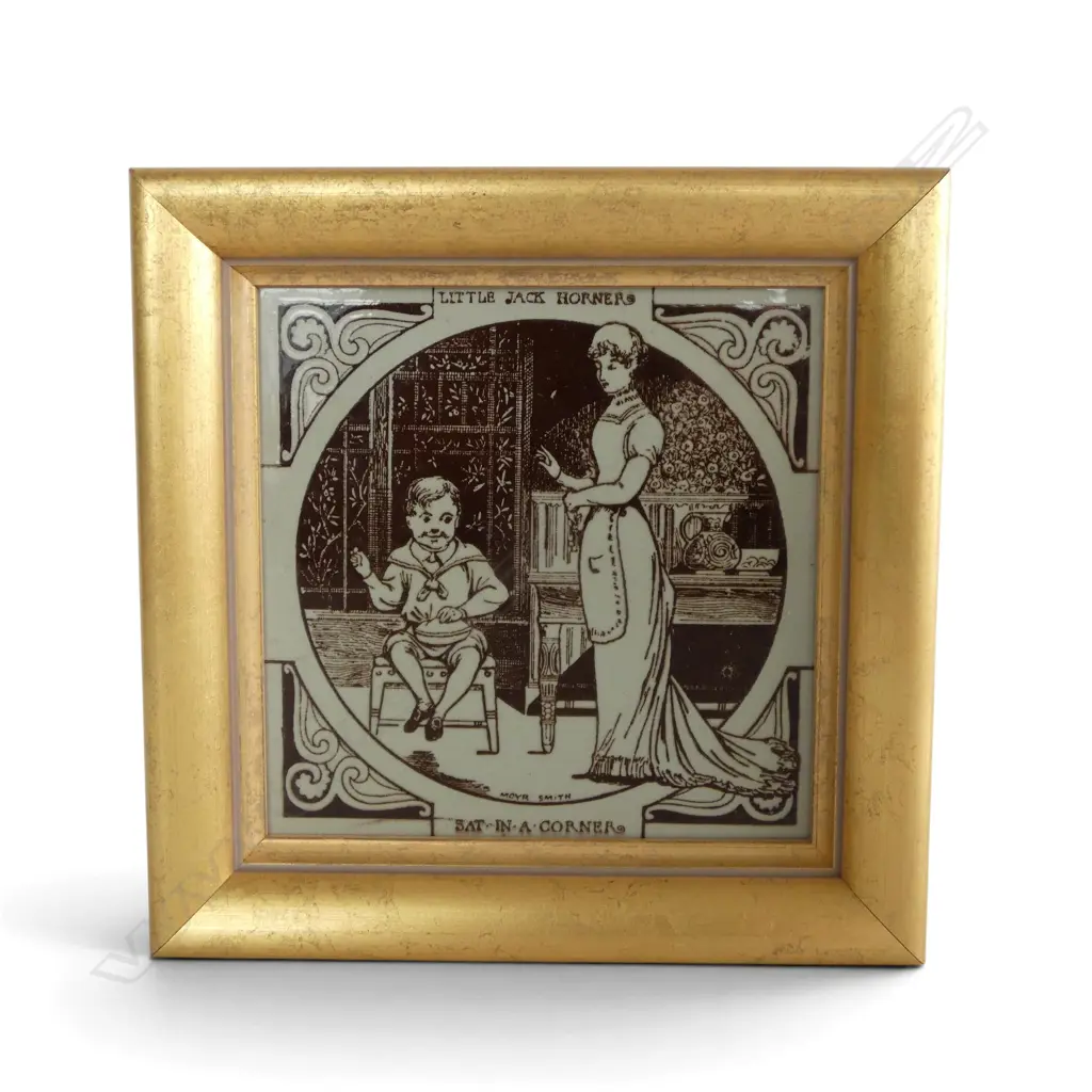 ANTIQUE FRAMED MINTON TILE 'LITTLE JACK HORNER', 150 x 150mm Image 1++