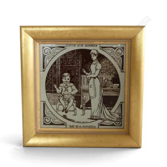 ANTIQUE FRAMED MINTON TILE 'LITTLE JACK HORNER', 150 x 150mm