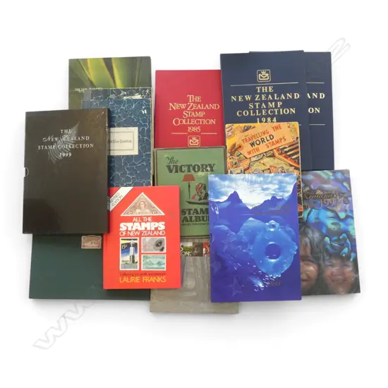 13 STAMP ALBUMS AND 1 STAMP COLLECTING REFERENCE BOOK