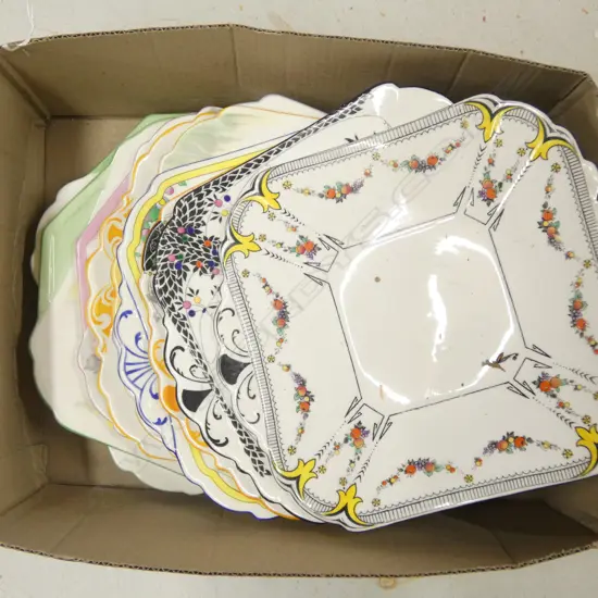 10 SHELLEY CHINA CAKE PLATES MIXED DECO PATS