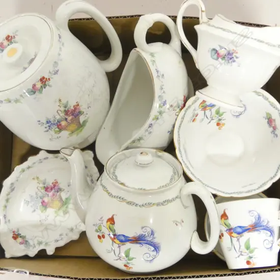 SHELLEY CHINA 3PC TEASET 2PCS VERSAILLE PAT & 3 PCS FRUIT BASKET PAT