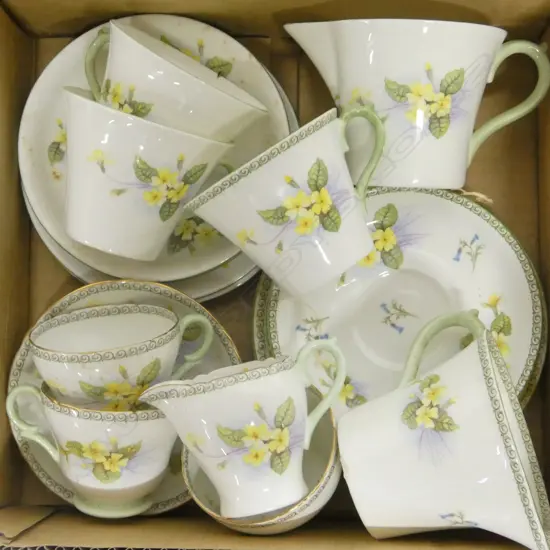 2 PART SHELLEY CHINA TEASETS YELLOW FLOWER PAT